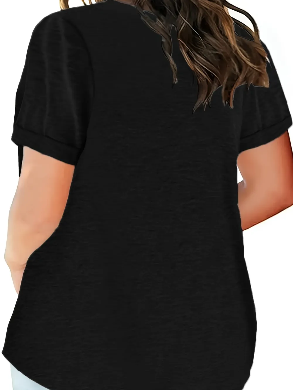 Plus Size Button Front Short Sleeve T-shirt, Women's Plus Slight Stretch Casual Tee