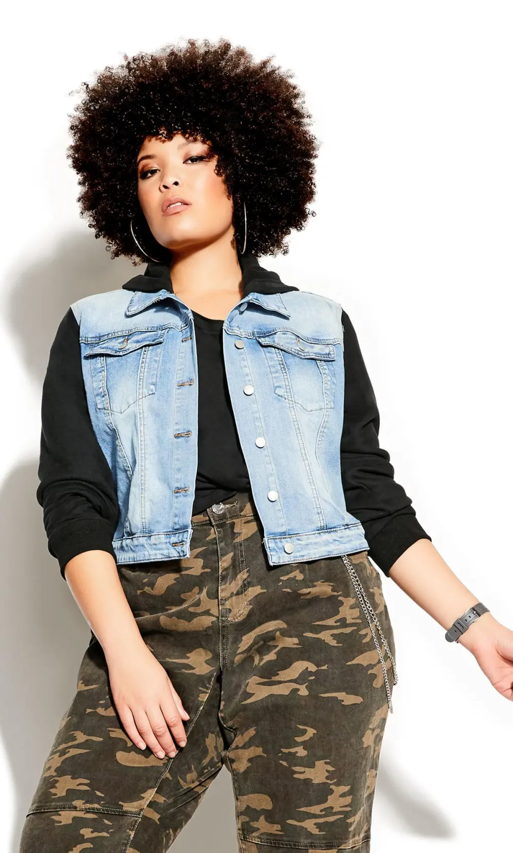 Evans Blue & Grey Cropped Denim Jacket