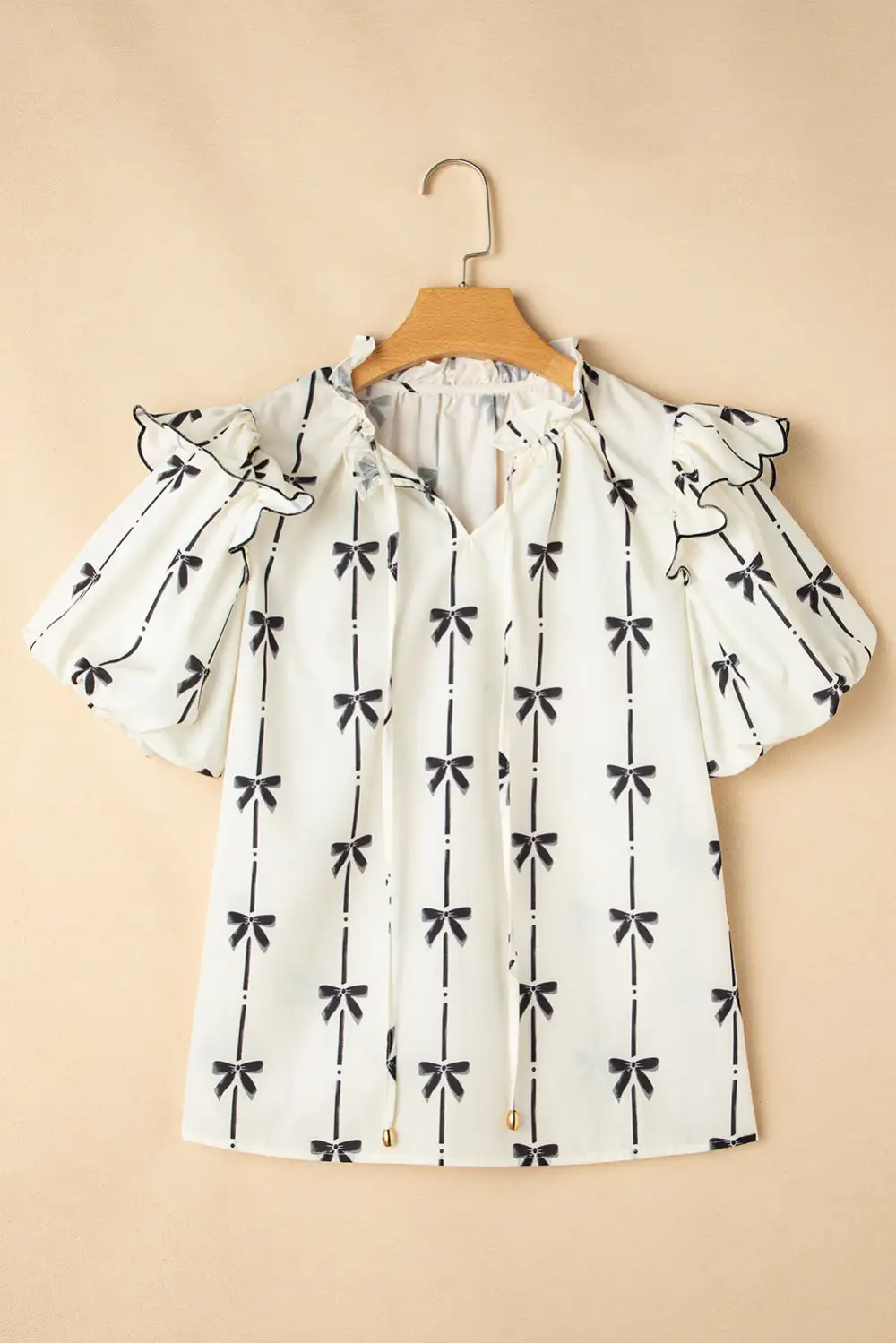 Everyday Striped Ruffled Bow Detail Blouse