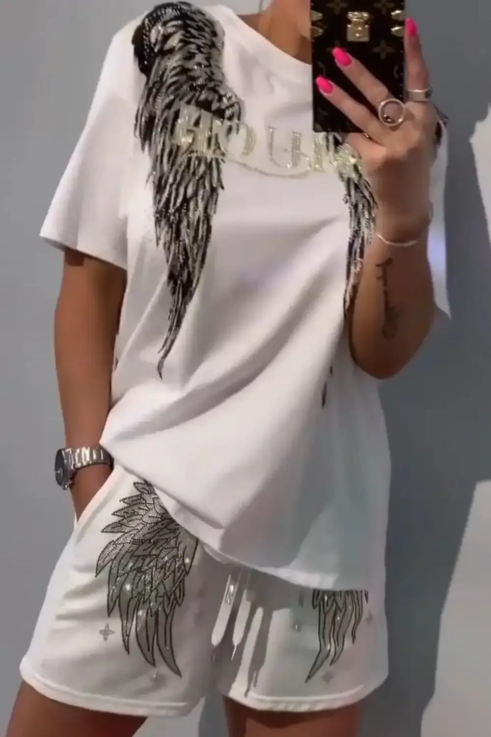 Women's Hot Diamond Pattern Top and Shorts Pants Two-piece Set