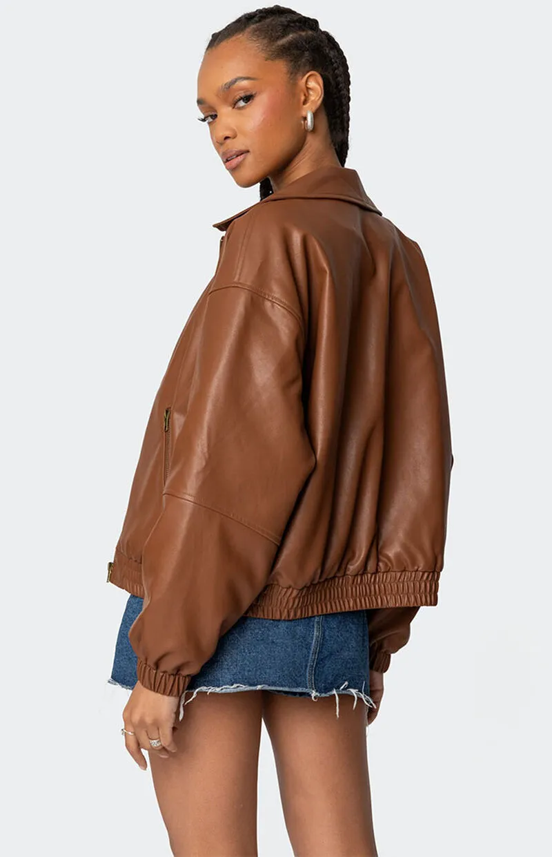Edikted Halley Faux Leather Bomber Jacket
