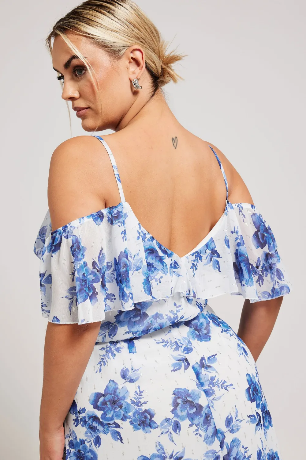 YOURS LONDON Curve White Floral Print Ruffle Hem Dress