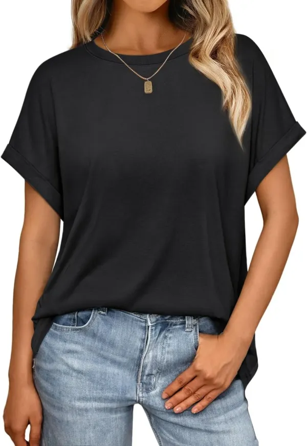 AUTOMET Women Tops Casual Basic T Shirts Loose Fit Crewneck Short Sleeve Summer Outfits