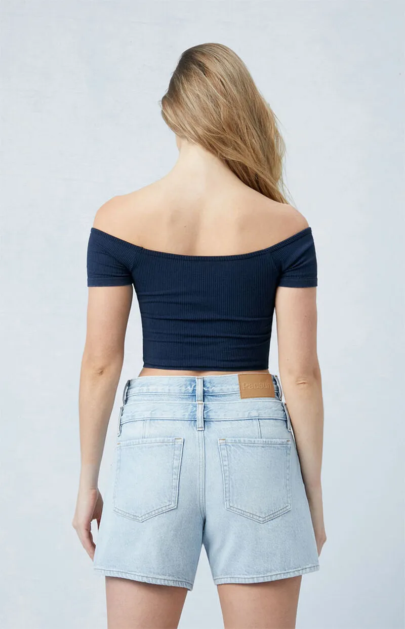 PacSun Eco Light Indigo Double Waistband High Waisted Relaxed Jorts