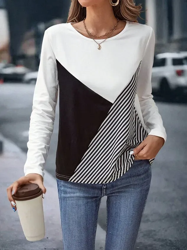 Casual Striped Crew Neck Long Sleeve T-shirt