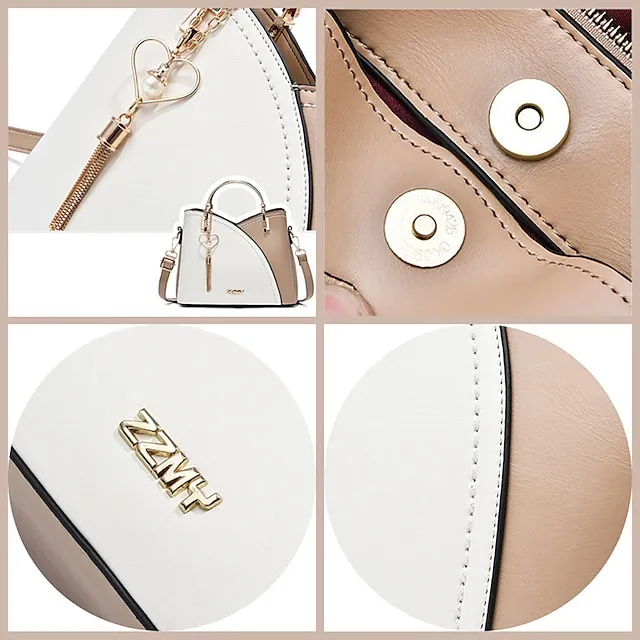 Women's Handbag Crossbody Bag Shoulder Bag PU Leather Office Shopping Daily Pendant Tassel Zipper Adjustable Solid Color Color Block Black / Red White / Green Wine red and white