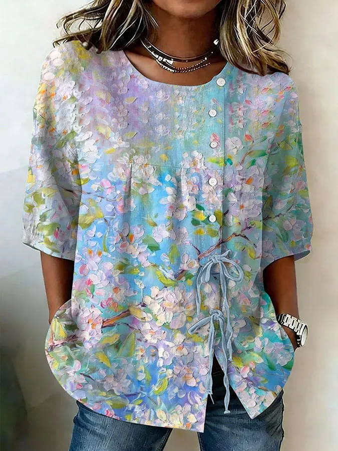Women'S Floral Art Printed Casual Shirt