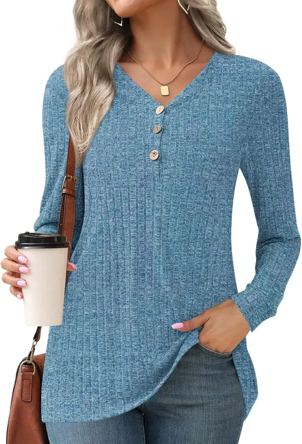 HOTGIFT Womens 2024 Fall Winter Tunic Tops Long Sleeve Casual T-Shirts Soft Comfy Stripe Blouse Lightweight