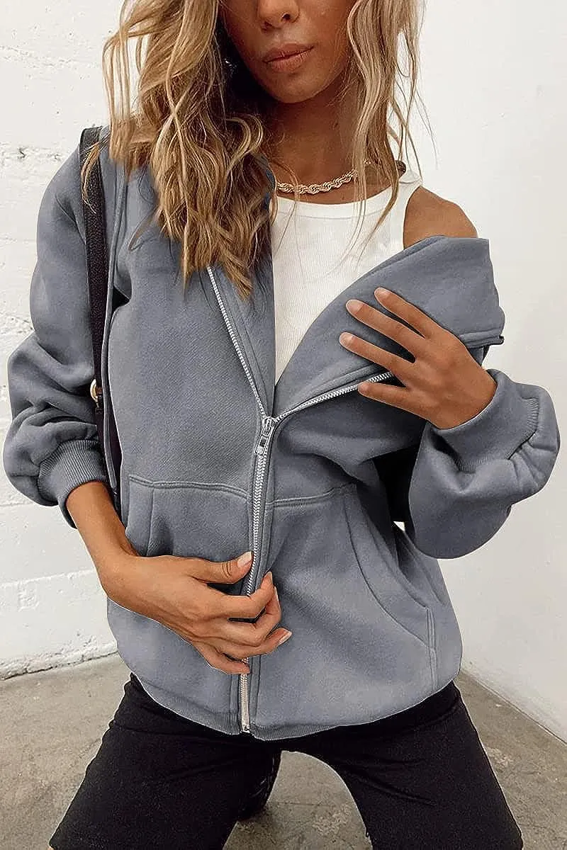 Women's Cute Hoodies Teen Girl Fall Jacket Oversized Sweatshirts Casual Drawstring Zip Up Y2K Hoodie with Pocket