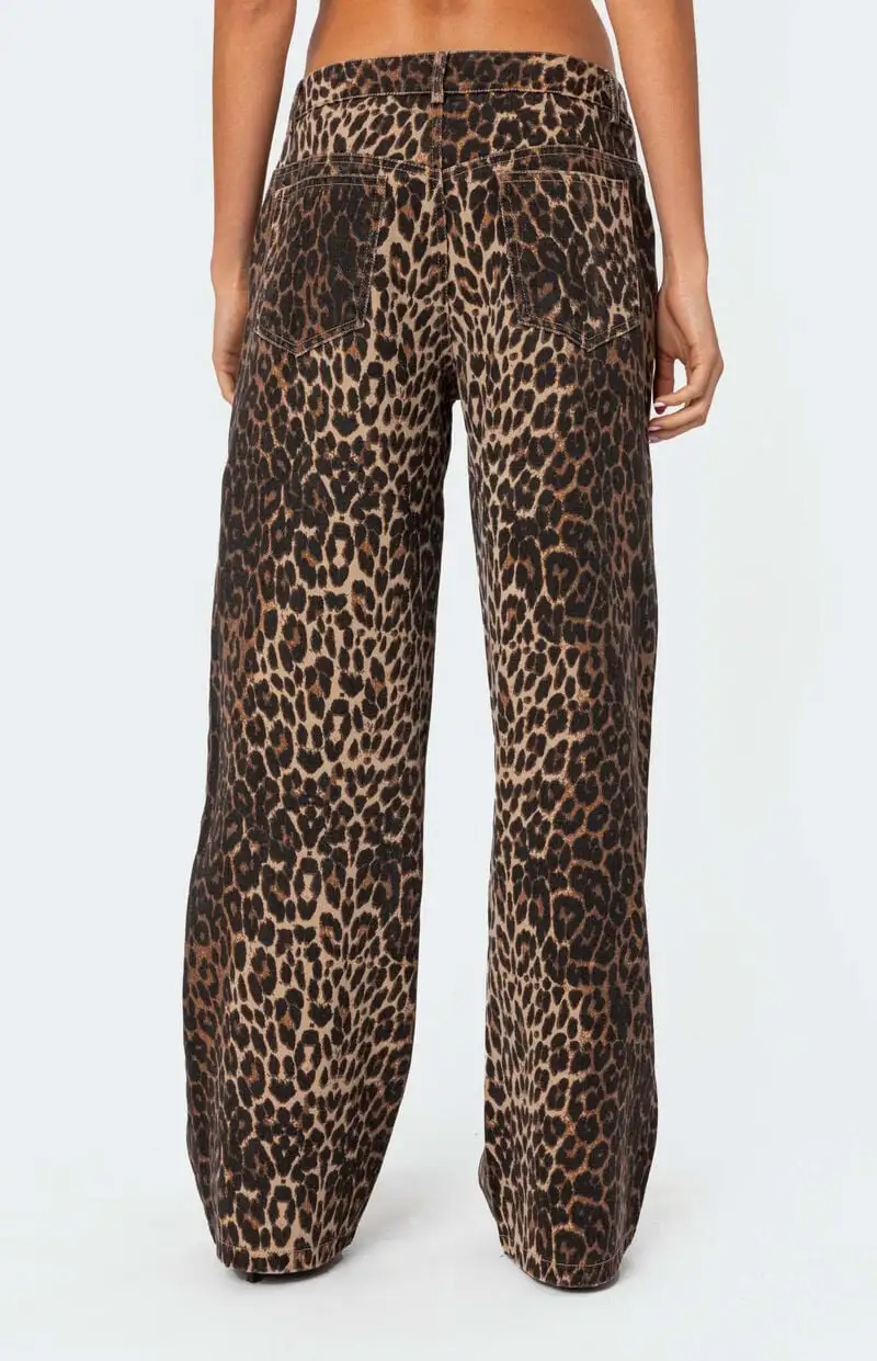 Edikted Leopard Printed Low Rise Jeans