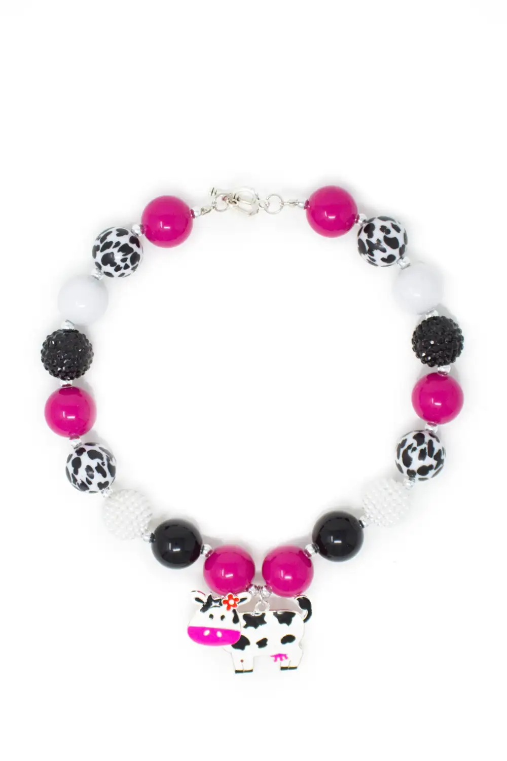 Hot Pink Cow Bubblegum Necklace