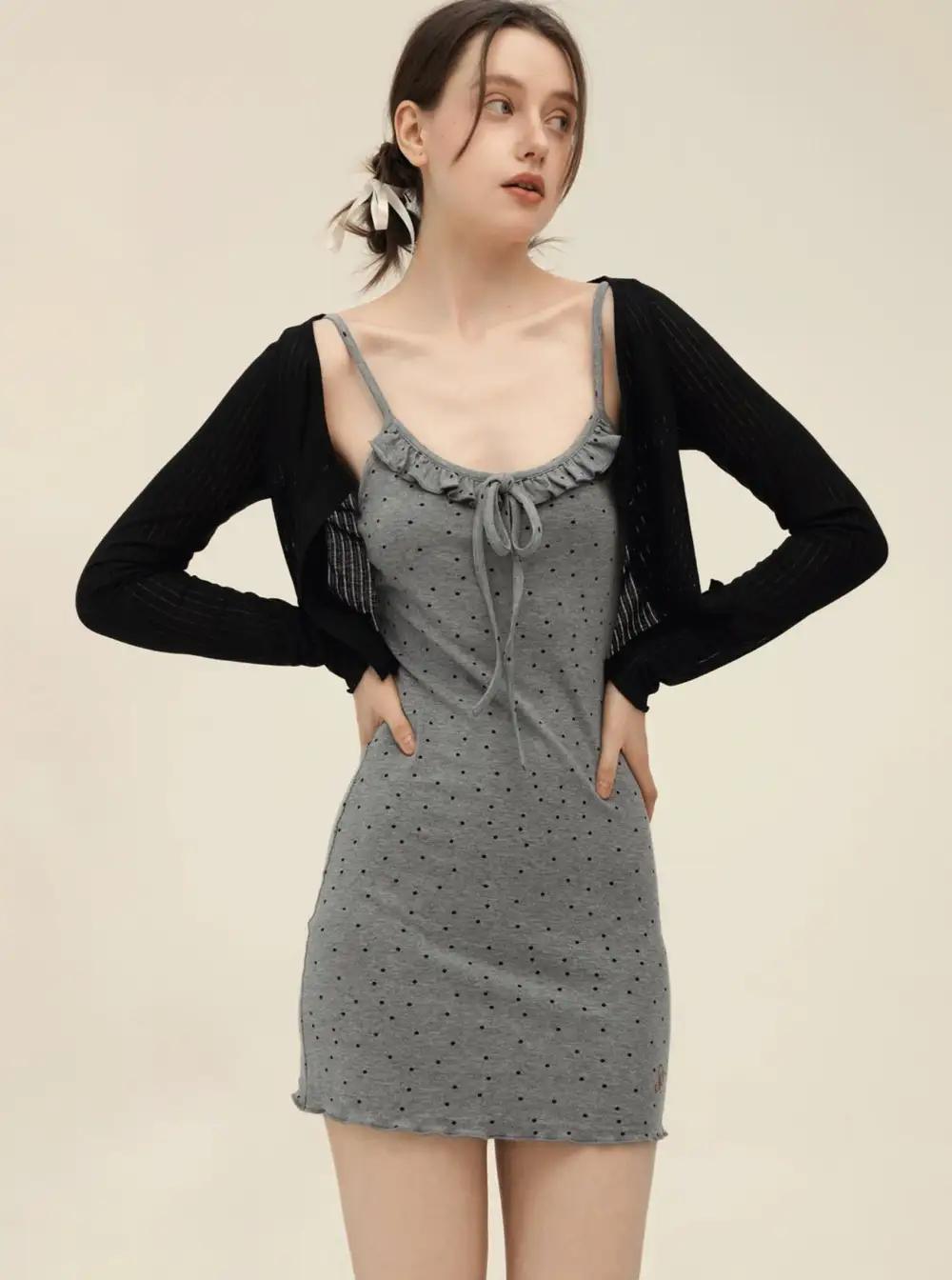 Retro Cardigan With Slim Slip Dress Set-Up