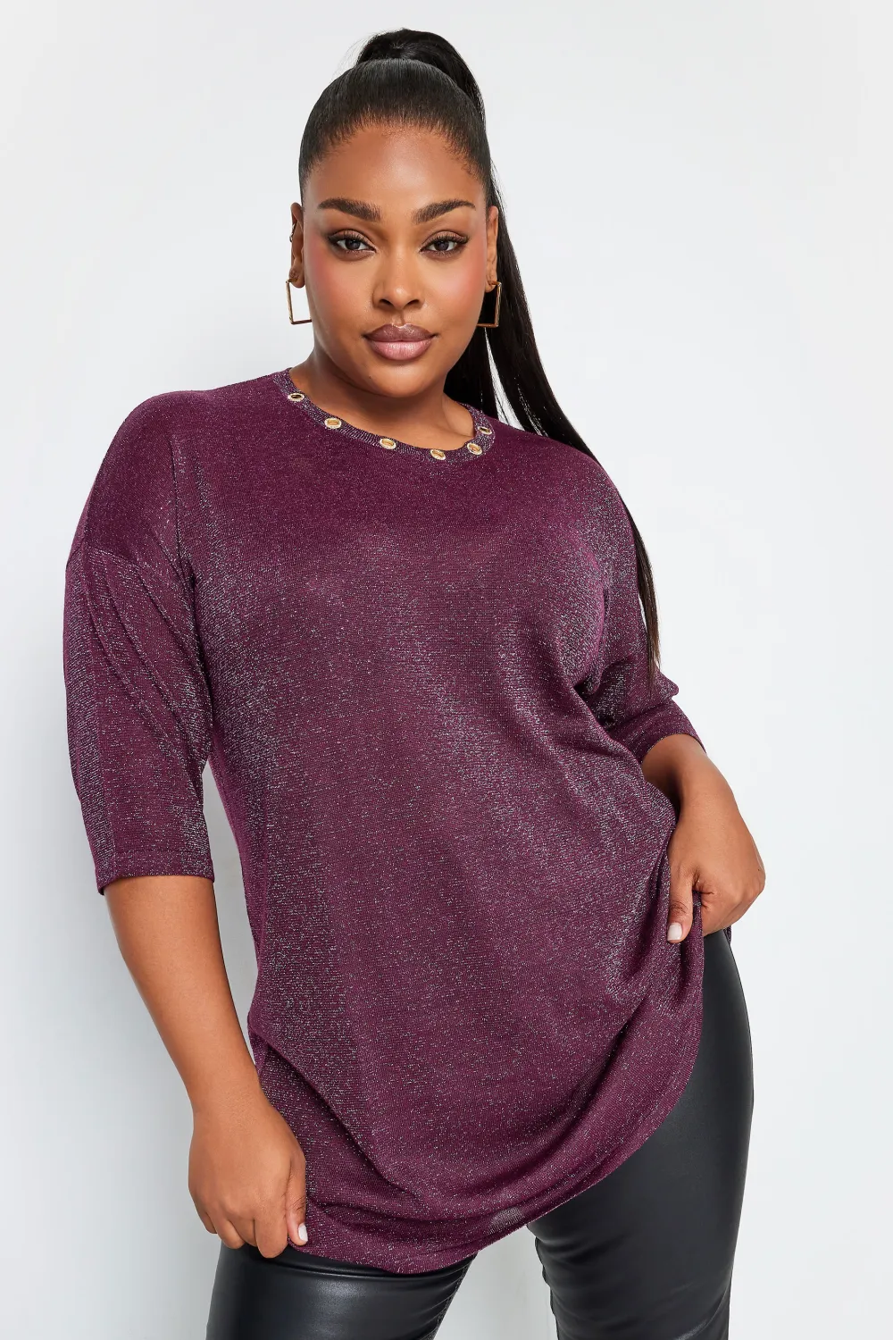 YOURS Curve Purple Metallic Eyelet Jumper