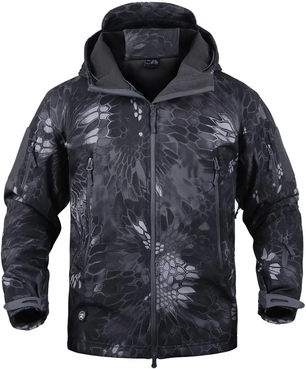 Men's Tactical Softshell Jacket Waterproof Fleece Hooded Hunting Coat