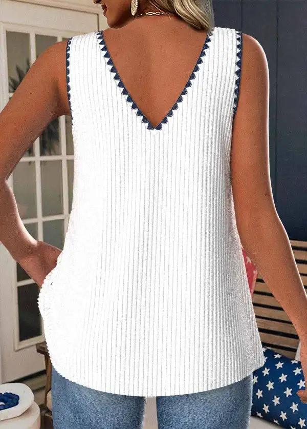 White American Flag Print Strappy V Neck Tank Top