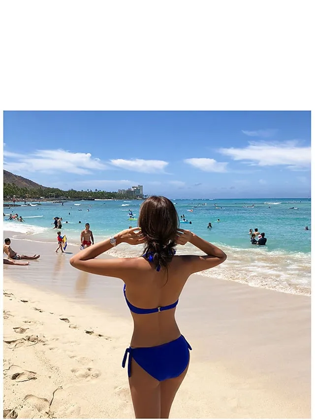 Women's Swimwear Bikini 2 Piece Normal Swimsuit 2 Piece Push Up Sexy Pure Color Black White Red Royal Blue Padded Scoop Neck Bathing Suits New Beach Wear Sexy