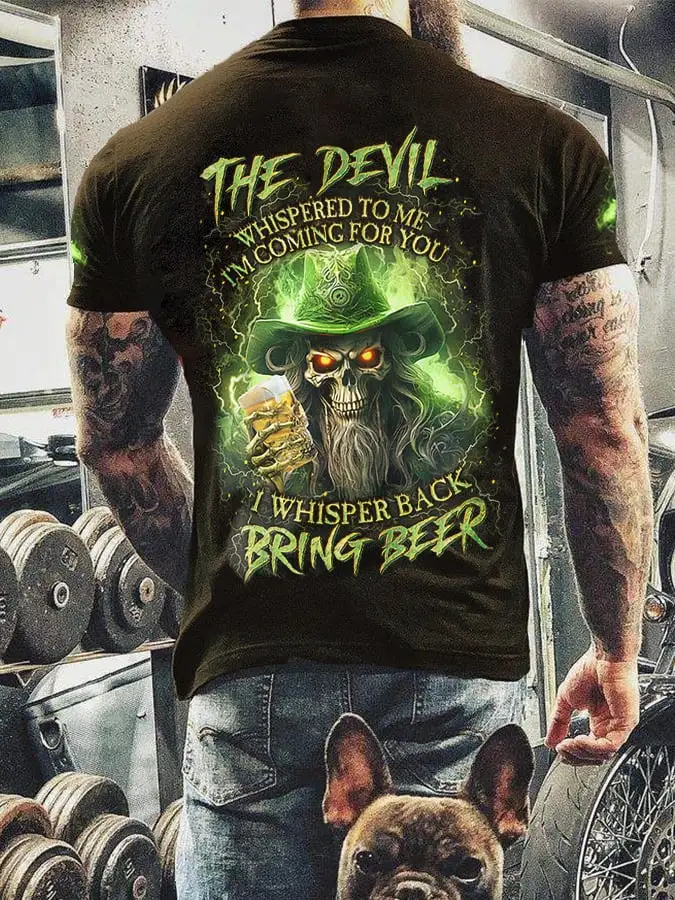 Men's Bring Beer St Patrick Skull Print T-Shirt