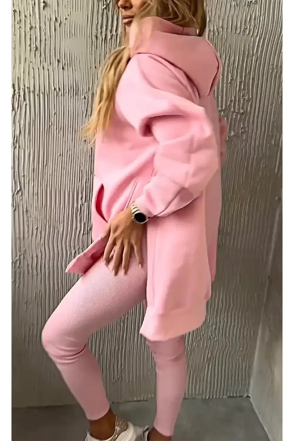 Women's  Hooded Slit Top & Slim-fitting Pants Two-piece Set