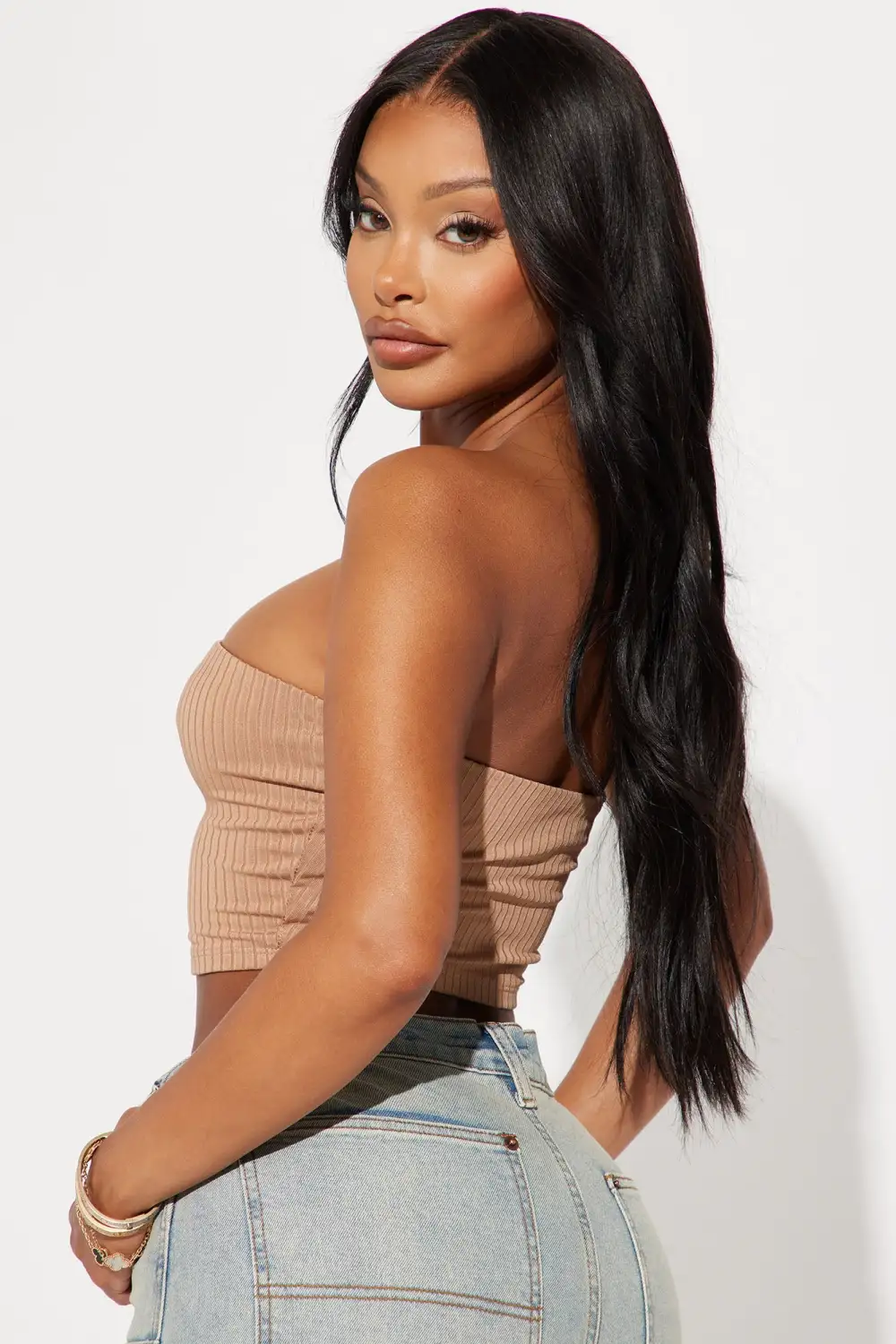 Masha Double Lined Ribbed Tube Top - Taupe