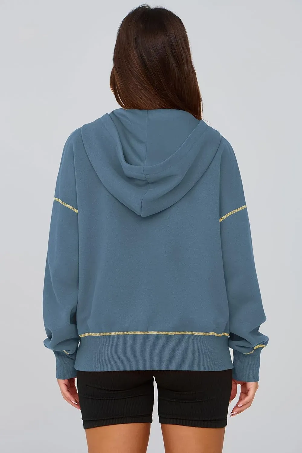 Women's Hooded Sweatshirts Long Sleeve Half Zip Cropped Hoodie Pullover Winter Fashion Clothes
