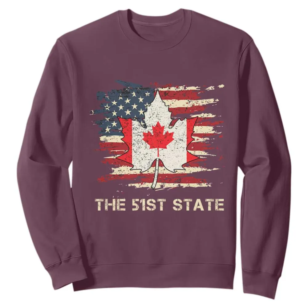 Canada The 51st State Sweatshirt Canadian Maple American Flag TS09