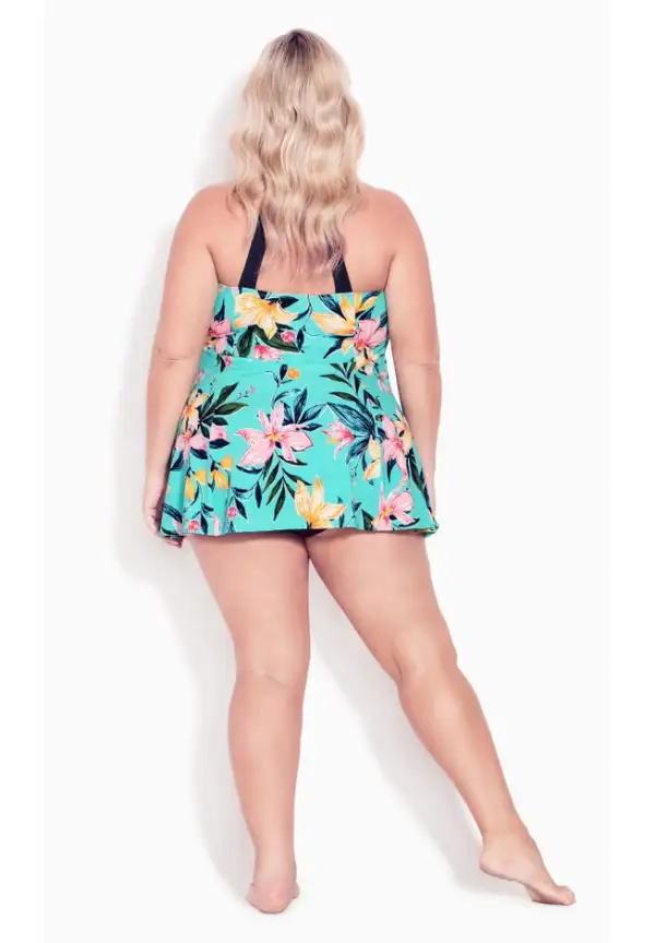 Hi Back Print Swim Dress