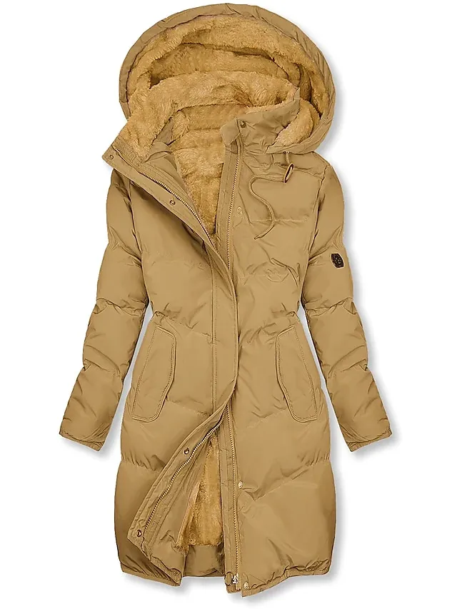 Women's Puffer Jacket Winter Windproof Jacket Winter Coat Comfortable Street Casual Daily Zipper Pocket Hoodie Casual Street Style Plain Regular Fit Outerwear Long Sleeve Winter Fall Green