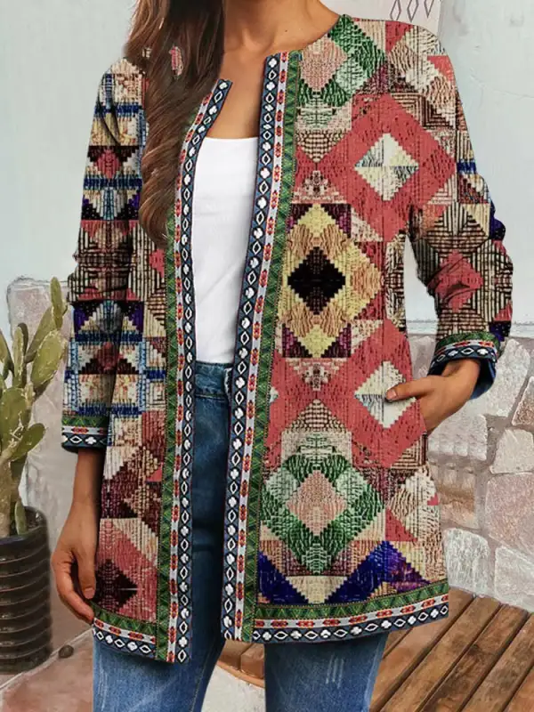 Printed Long Sleeve Coat Jacket Cardigan Women's Top