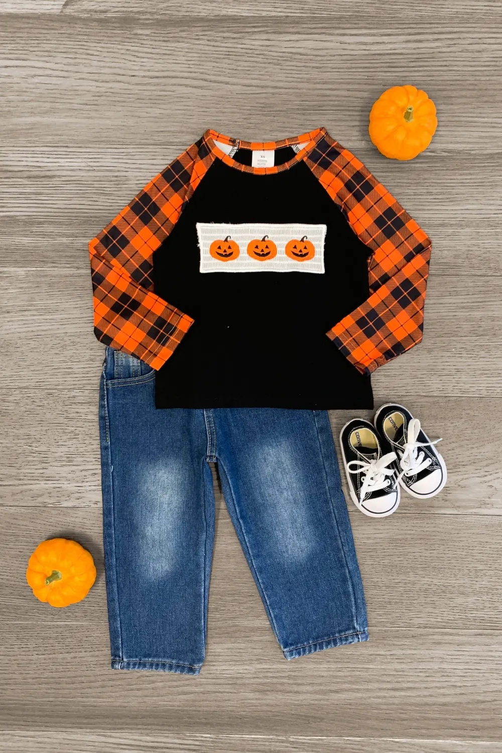 Black & Orange Pumpkin Denim Pant Set