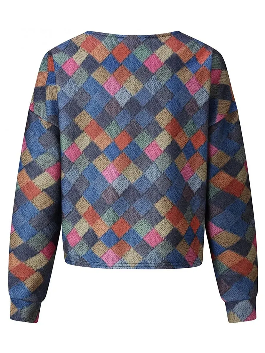 Women's Casual Jacket Vacation Street Daily Wear Fall Winter Regular Coat V Neck Loose Fit Windproof Breathable Stylish Sporty Chic & Modern Jacket Long Sleeve Stripes and Plaid Print Gray