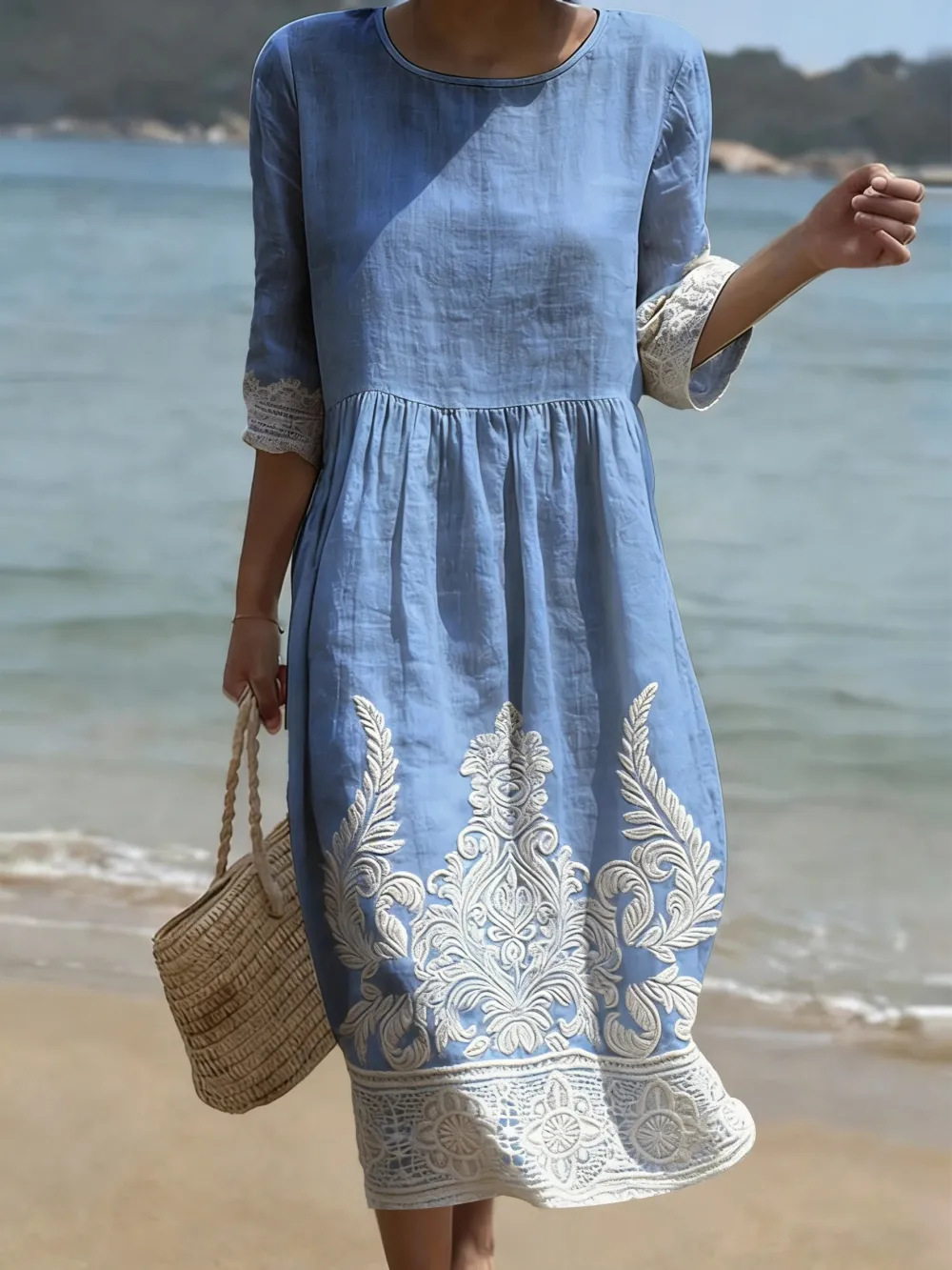 Women's Casual Ethnic Print Round Neck Dress