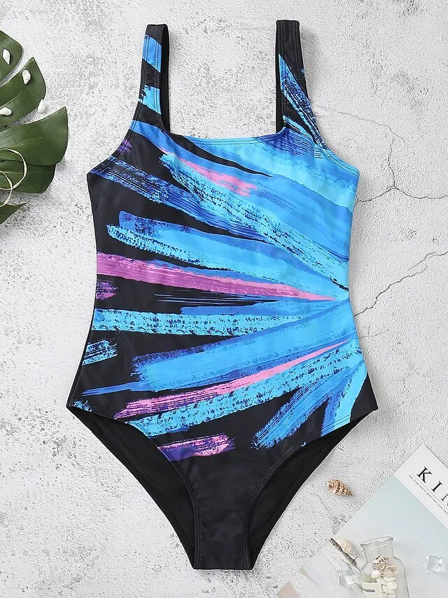 Women's Swimwear One Piece Monokini Bathing Suits Normal Swimsuit Tummy Control Hole Stripe Pink Royal Blue Blue Sky Blue Gray Scoop Neck Bathing Suits Sports Vacation Fashion