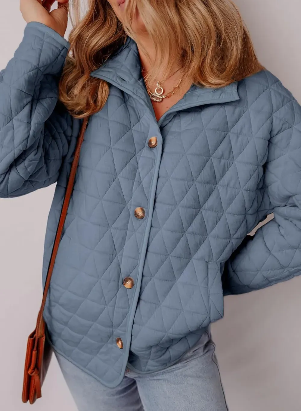 Women's Lightweight Diamond Quilted Jacket Casual Winter Open Front Button Down Puffer Coat Outwear Cardigan