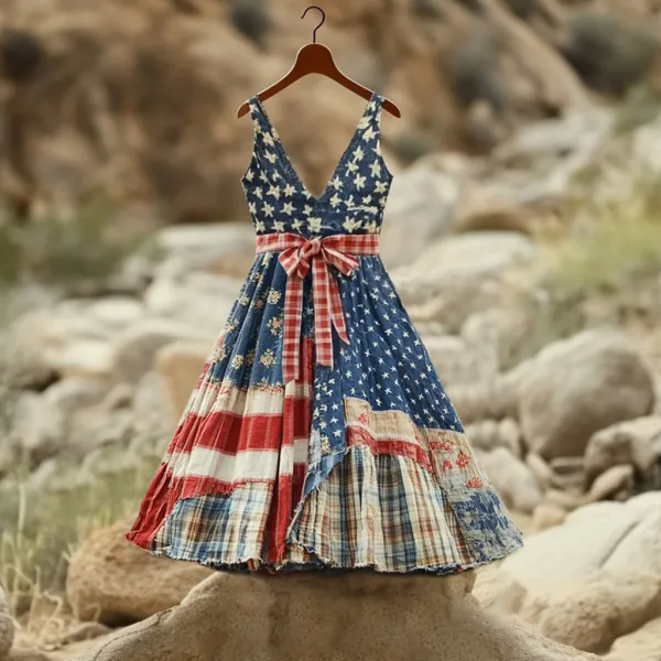 Women's Vintage Independence Day Flag Short Dress