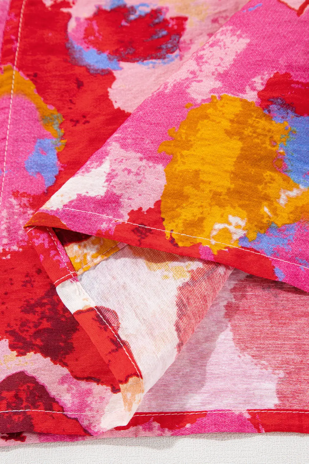 Softly Styled Abstract Print Ruffled V-Neck Blouse