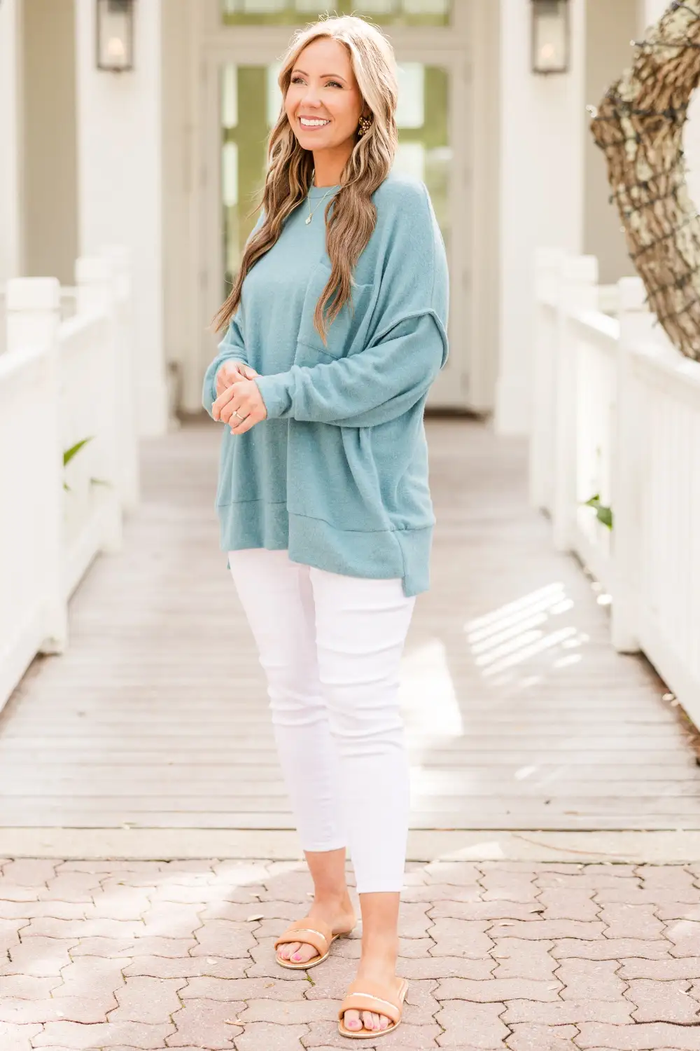 Just Take A Break Sweater, Dusty Teal