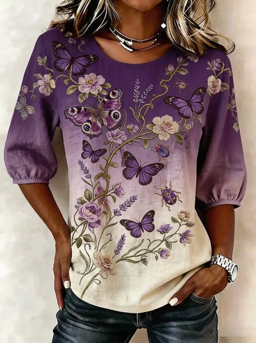Women's Nashville Nature Lover Butterfly Floral Printed Top