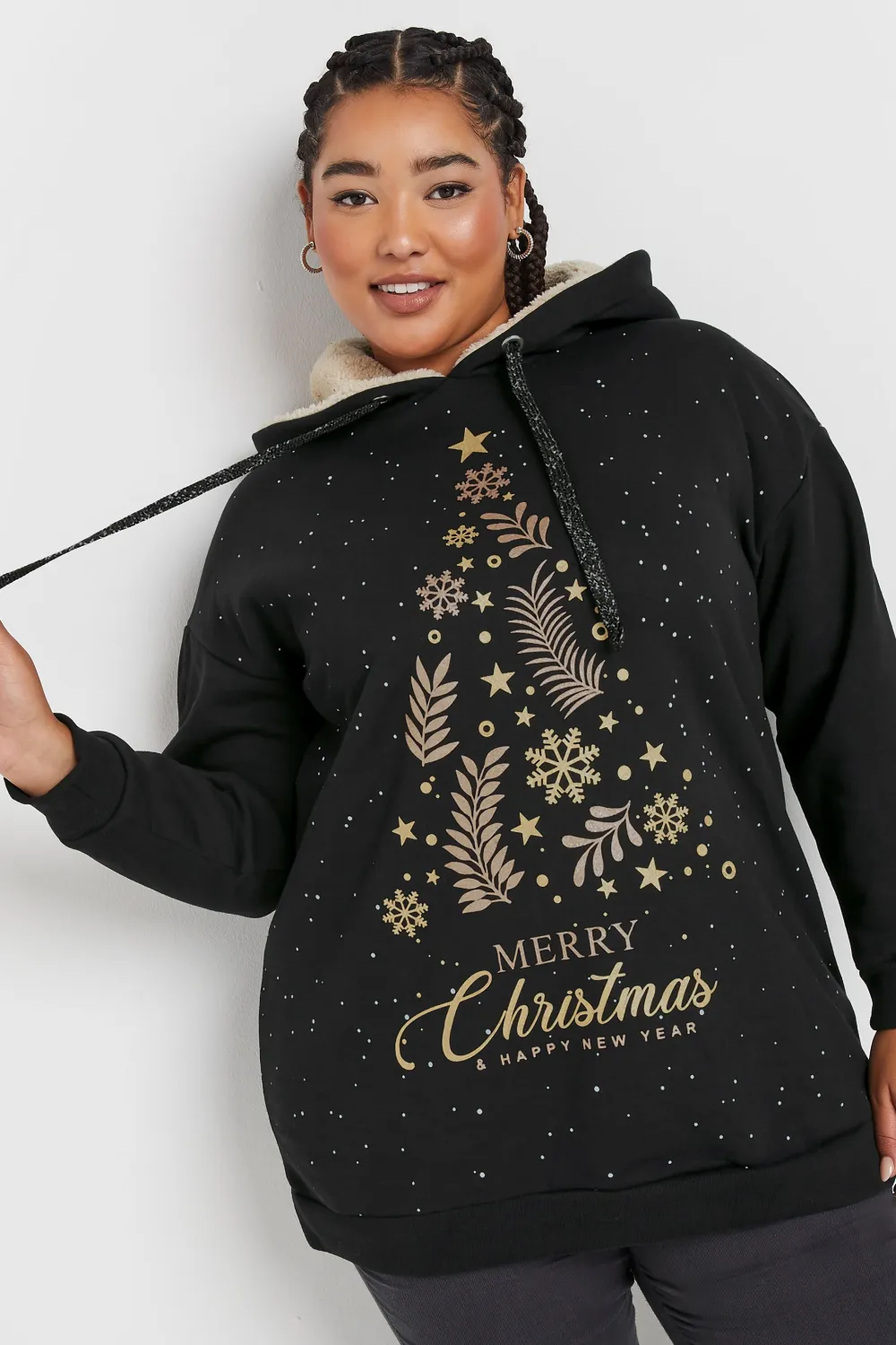 YOURS Curve Black 'Merry Christmas' Hoodie