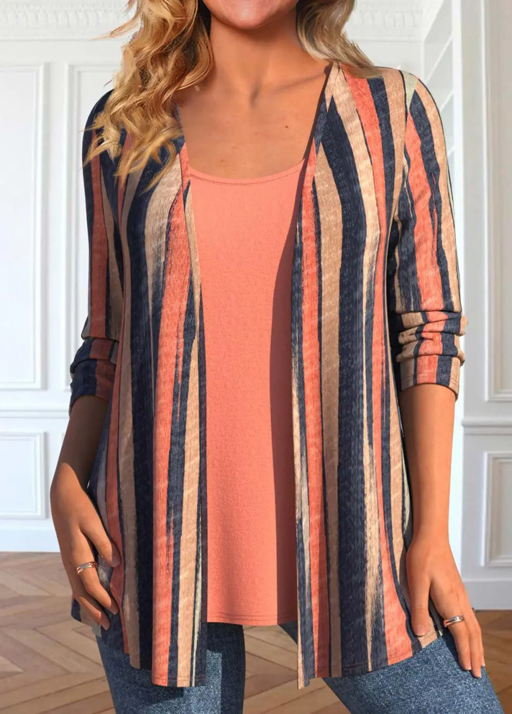 Brick Red Two Piece Cardigan and Tank Top