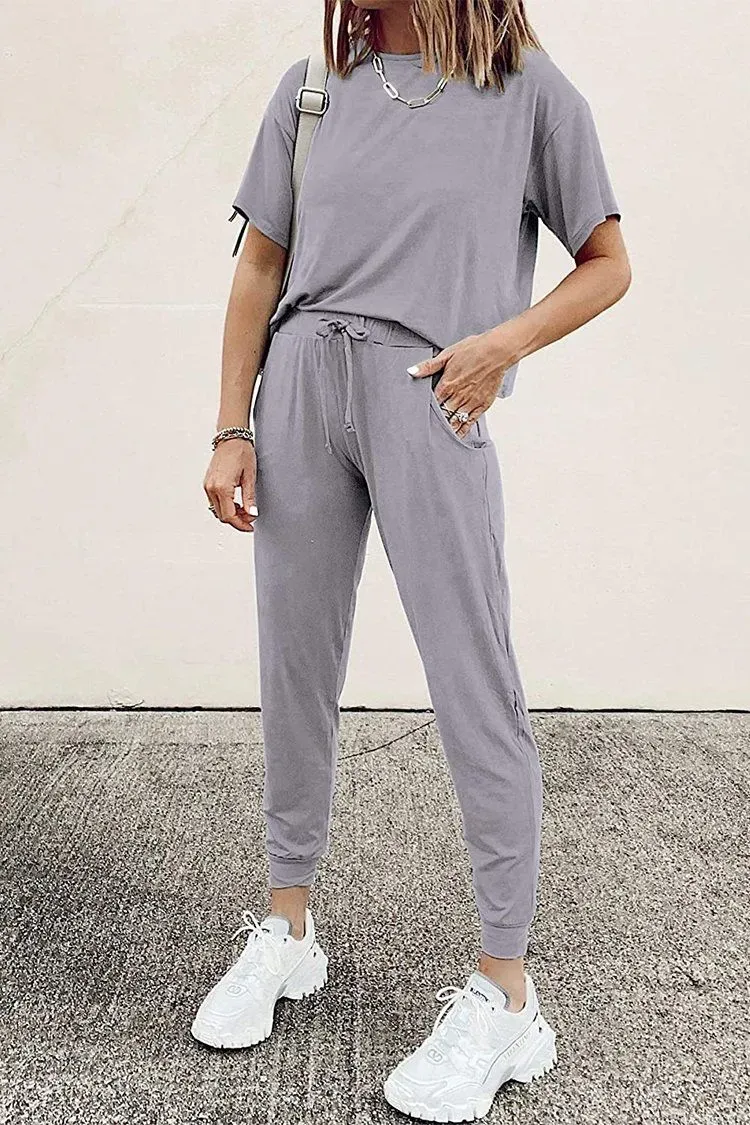 Two Piece Outfit Short Sleeve  Pullover Tops Tracksuits