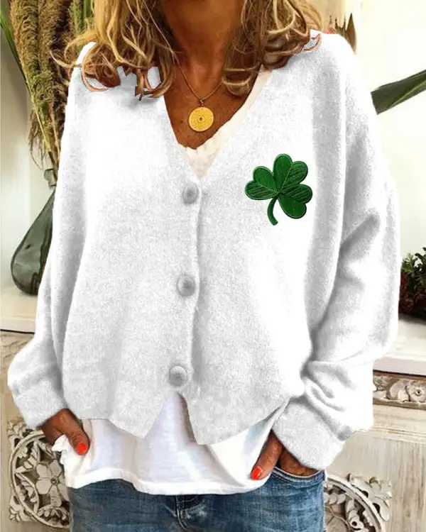 Women's St. Patrick's Day Print Flannel Casual Cardigan