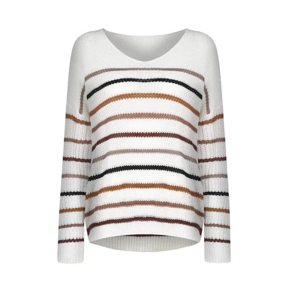 Fashion V Neck Stripe Sweater