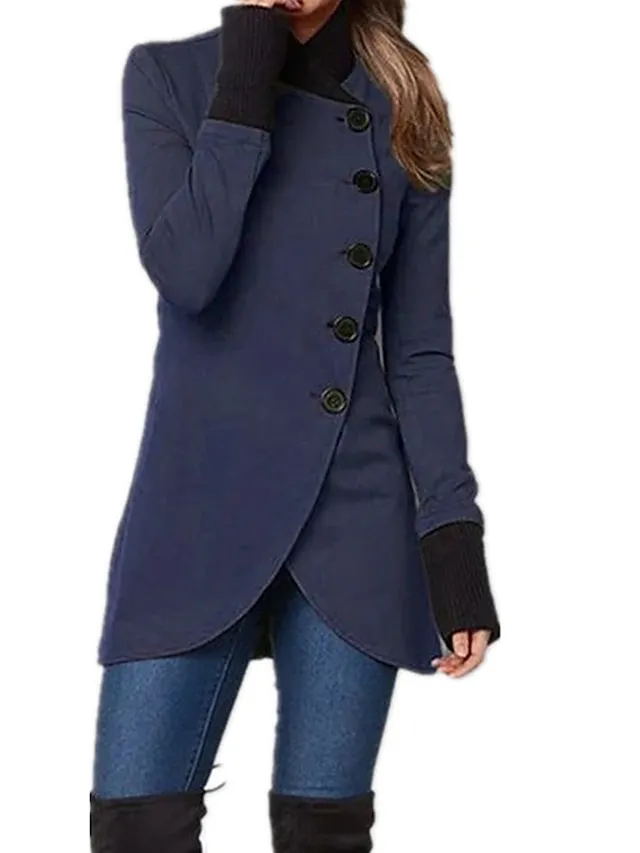 Women's Overcoat Long Pea Coat Single Breasted Stand Collar Trench Coat Christmas Xmas Red Slim Fit Winter Coat Windproof Warm Comtemporary Stylish Casual Jacket Long Sleeve Black Wine Army Green