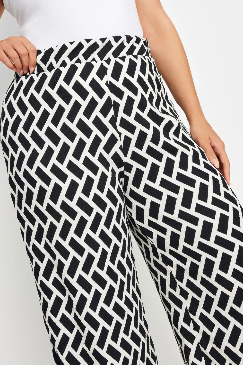 YOURS Curve Dark Grey Abstract Print Textured Wide Leg Trousers