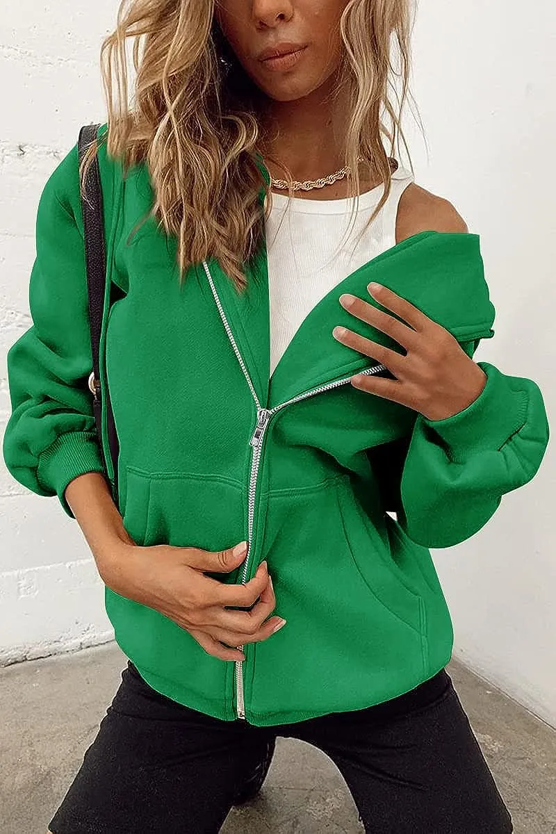 Women's Cute Hoodies Teen Girl Fall Jacket Oversized Sweatshirts Casual Drawstring Zip Up Y2K Hoodie with Pocket