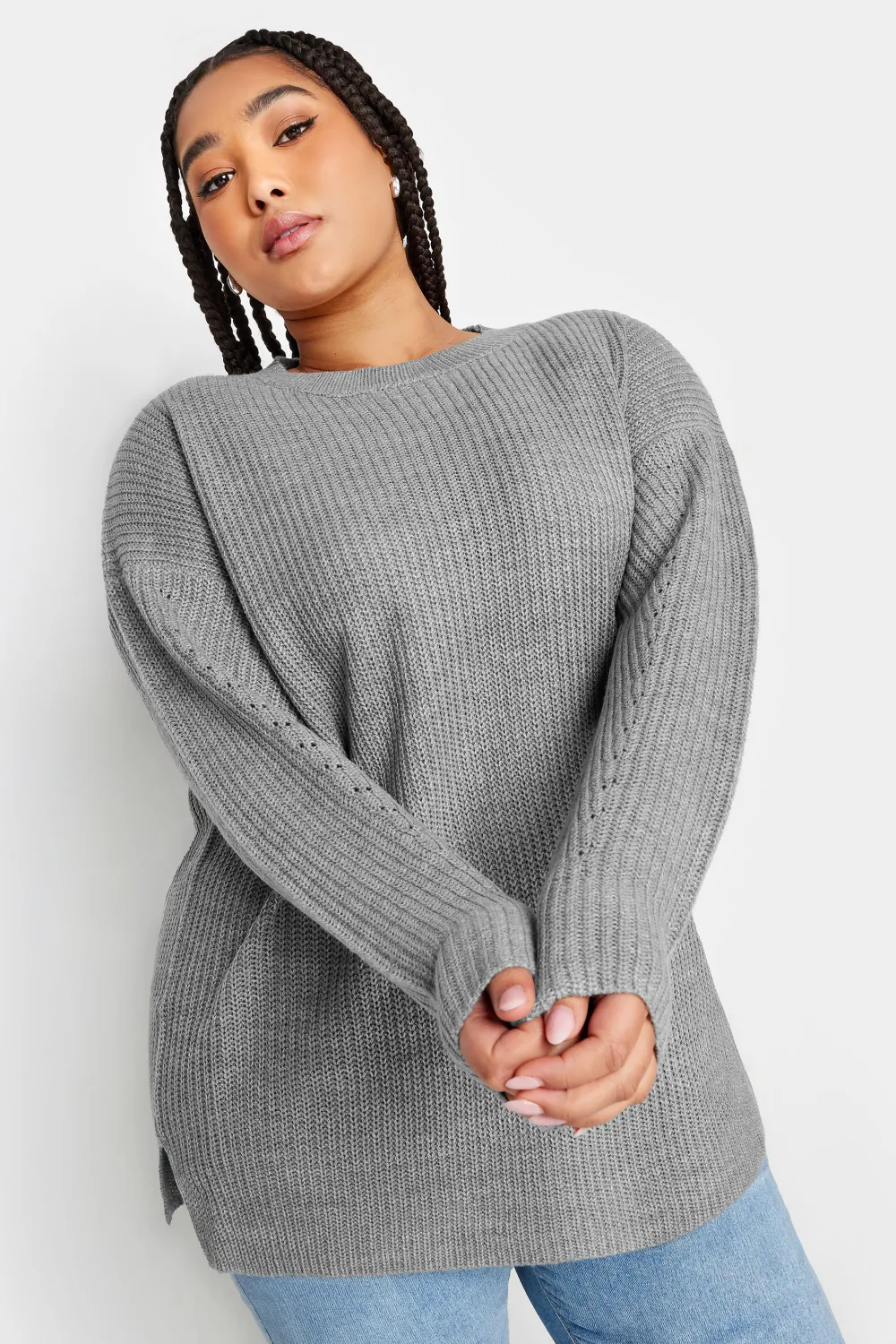 YOURS Curve Grey Drop Shoulder Knitted Jumper