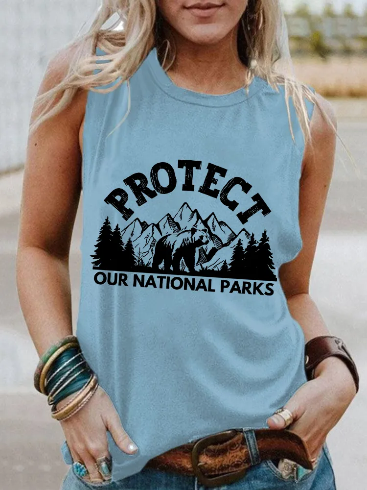 Women'S Round-Neck Vest With Protect Our National Parks Prints