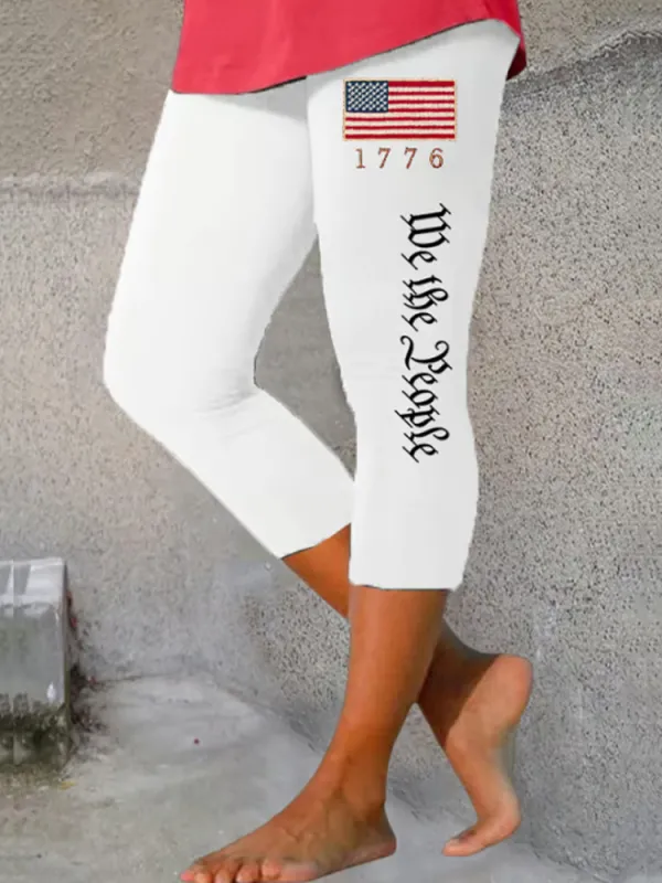 Women's Independence Day Flag Design Printed Casual Leggings