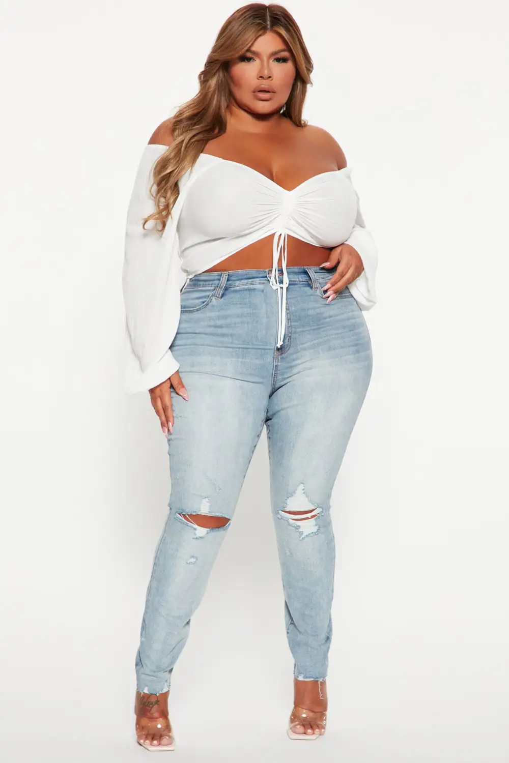 Deja Vu Curvy Stretch Skinny Jeans - Light Blue Wash
