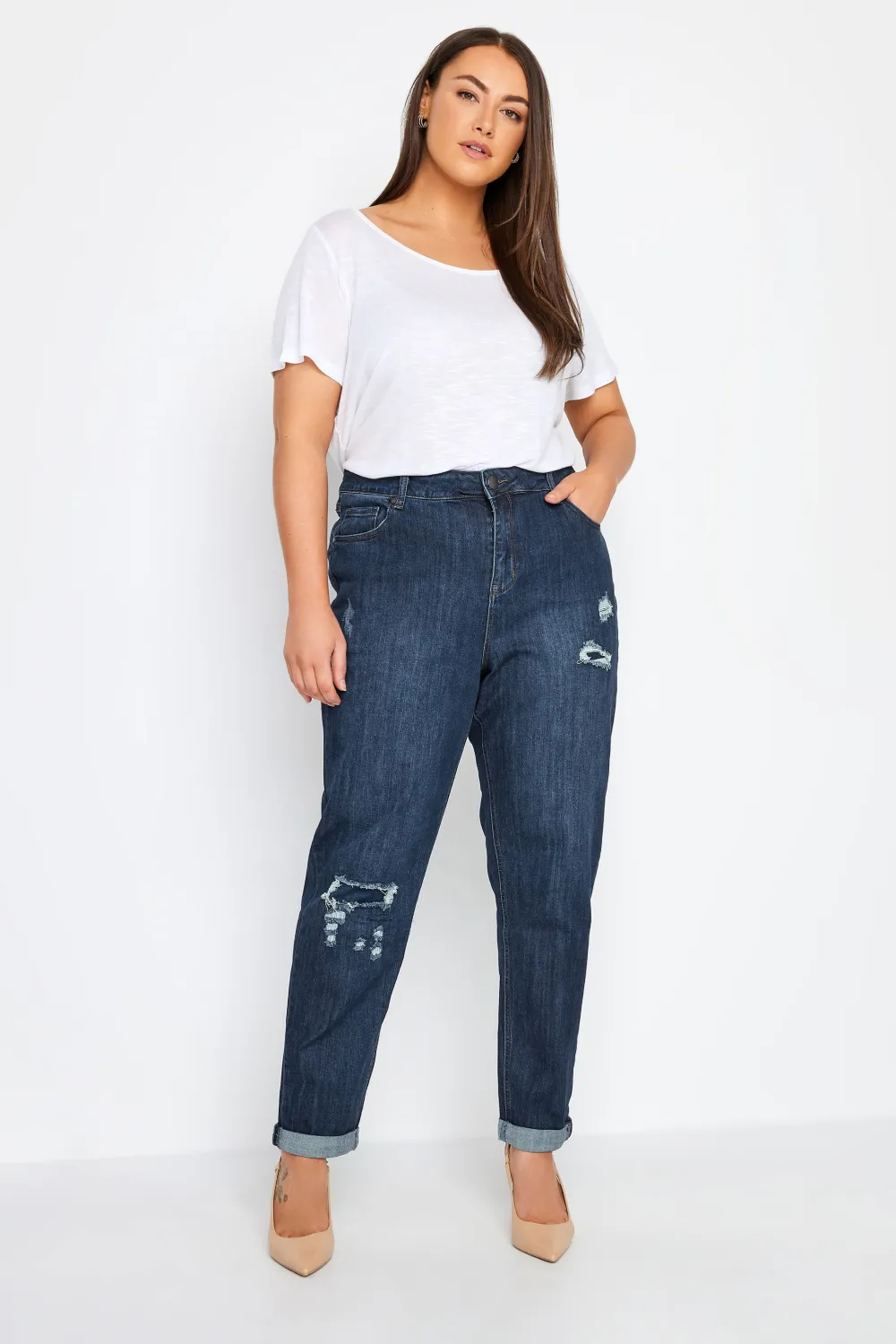 Evans Blue Dark Wash Distressed Girlfriend Tall Jeans